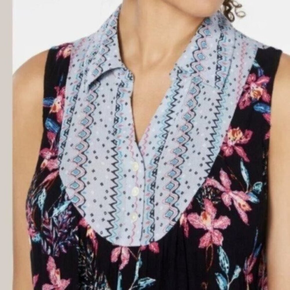 NWT Style & Co Mixed Media Collared Top - Picture 3 of 3